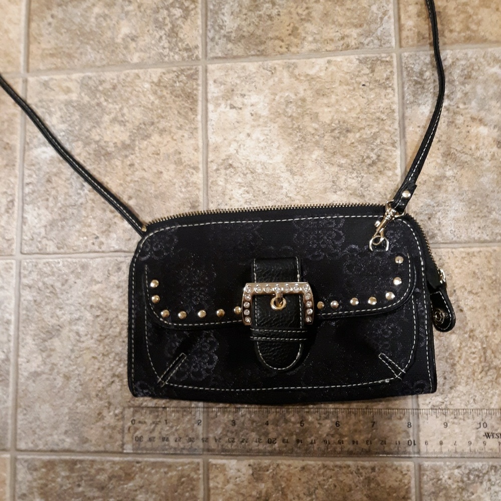 Kathy Van Zeeland Black Rhinestone Buckle Crossbody Clutch